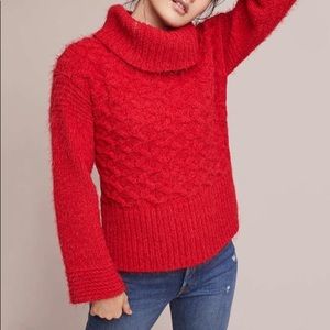 Anthropologie red eyelash chunky knit sweater